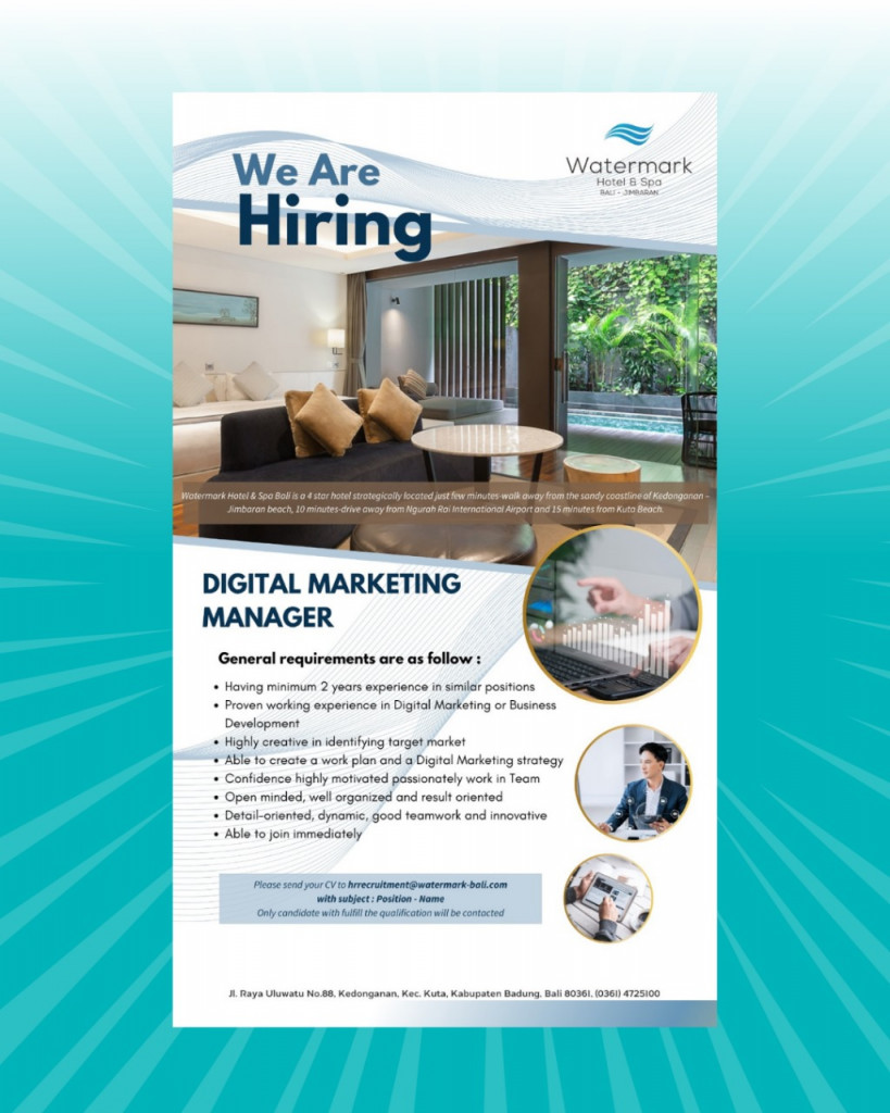 info loker dari WATERMARK HOTEL & SPA, untuk kualifikasi dan persyaratan yuk cek postingan di atas Sobat Perinaker.